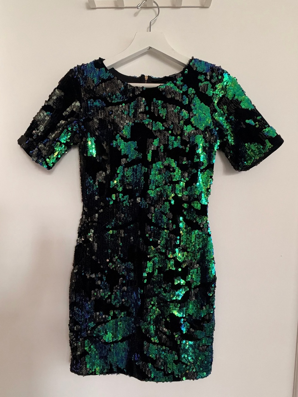 Topshop Black and Emerald Green Sequin Short Dress